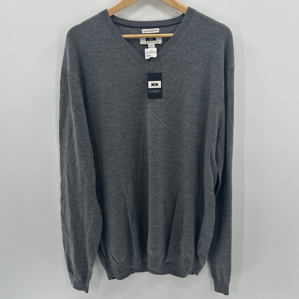 Joseph Abboud Men's 100% Extra Fine Merino Wool Gray V Neck Sweater 3XLT Office